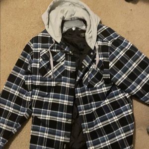 Blue and Grey Hooded Flannel